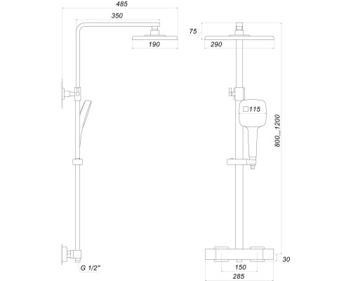Душова система Globus Lux Termostatic GLQ-0040T-BB
