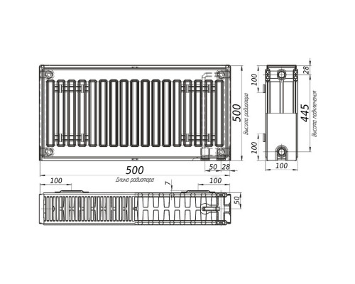 Радіатор сталевий панельний OPTIMUM 22 низ/справа 500x500 (без INNER)