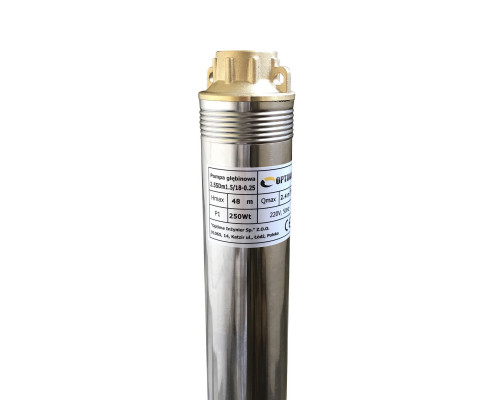 Насос свердловинний з підв, стійк, до піску 2,5″ OPTIMA 2,5SDm1,5/18 0,25 кВт 48м + пульт+кабель 15м