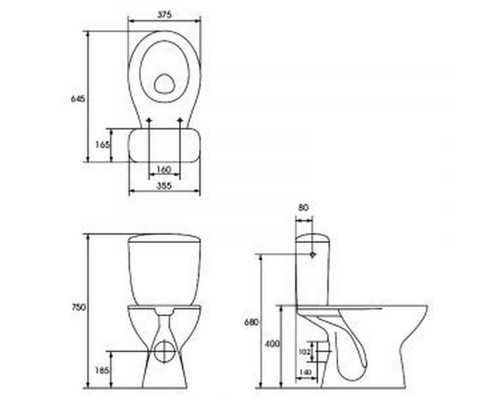 Компакт Cersanit 653 TAPIA 010 3/6 з кришкою поліпропілен