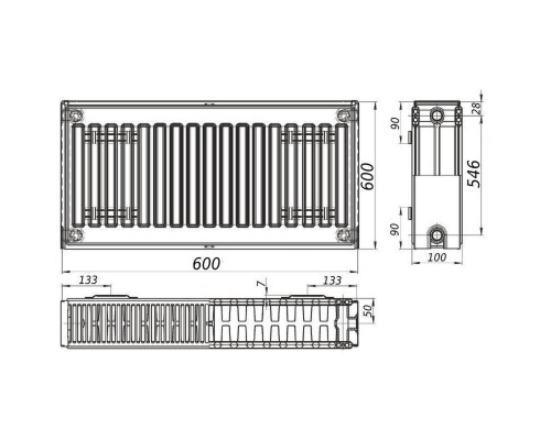 Радіатор сталевий панельний QUEEN THERM 22 бок 600x600