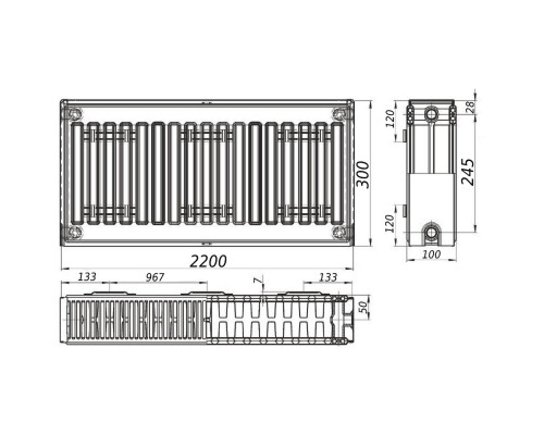 Радіатор сталевий панельний KALITE 22 бок 300х2200