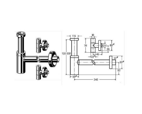 Сифон в комплектi Eleganta Set VIEGA 1 1/4″ метал. хром 492489 (57884)