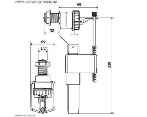 Клапан заповнення K.K.POL ZN2/105- 1/2″ РР, бок. пластик