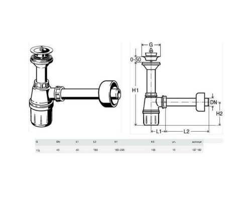 Сифон для раковини VIEGA 1 1/2″ x 1 1/2″ пластик білий бутил. з/г 137182