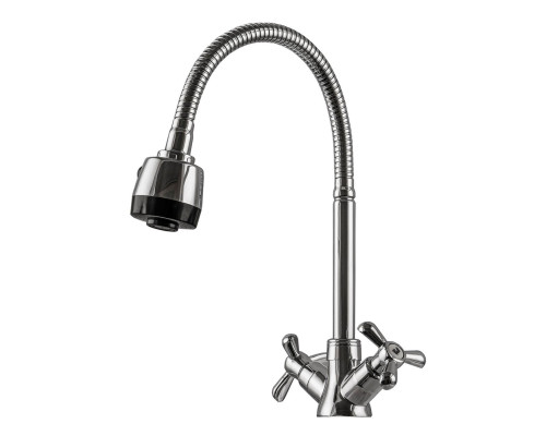 Змішувач для кухні DOMINO DK-H1-2N-103MA Chrom хрест кераміка,с гофровиливом