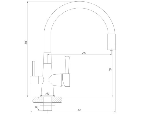 Змішувач для кухні під осмос Globus Lux LAZER GLLR-0903-8-STSTEEL