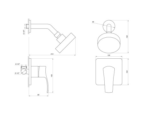 Змішувач для душу Globus Lux QUEENSLAND GLQU-0105S-KIT